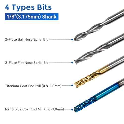 LUNYEE 40pcs End Mills CNC Router Bits with ER11, ER16 Collet, 1/8" Shank CNC Cutter Milling Carving Bit Set Including 2-Flute Flat Nose & Ball Nose, Nano Blue Coat & Titanium Coat Bits