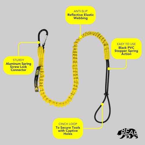 BearTOOLS Tool Lanyard with Buckle Strap ? Clip Bungee Cord ? Heavy Duty Screw Locking Connector ? Fall Protection and Safety ? Adjustable Loop End ? Tough Tether ? Construction - 0923YS (3 Pack)