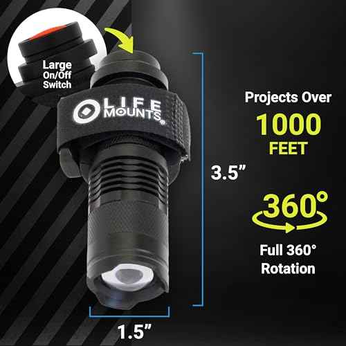 Life Mounts Firefighter Helmet Light - 3.5 in x 1.5 in, White LED - Hard Hat LED Light Mount - 360 Degree Rotation - Weatherproof & Shock-Proof - Quick Detach for Handheld Use