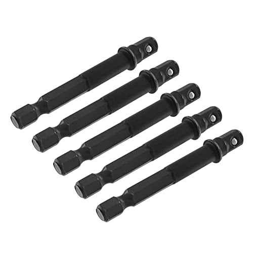 Biaungdo Square Socket Bit Adapter, 5 Pcs 1/4 Hex Impact Socket Extension Socket Driver Bits Set Impact Socket Adapter for Automotive DIY Drills(1/4 Hex Shank, Black)