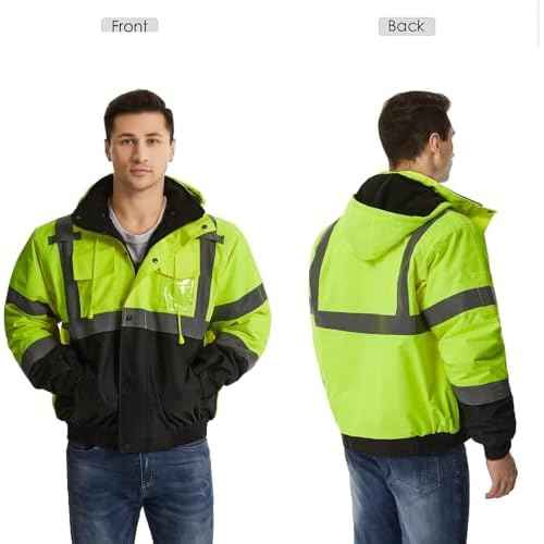 SKSAFETY High Visibility Reflective Jackets for Men, Waterproof Class 3 Safety Jacket with Pockets, Hi Vis Yellow Coats with Black Bottom, Mens Work Construction Coats for Cold Weather, S, 1 Pack
