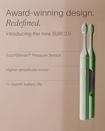 SURI 2.0 New Sonic Electric Toothbrush with Pressure Sensor | 1 Month+ Battery | Designed in California | Electric Toothbrush for Adults | Travel Toothbrushes | Tooth Brush | Green