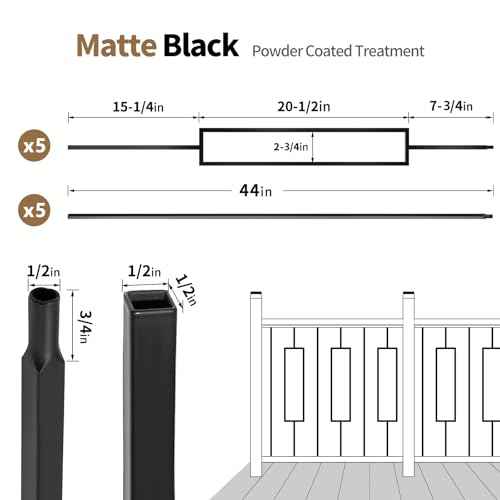 10 Pcs Wrought Iron Balusters 44 Inches Iron Balusters for Staircase Hollow Stair Spindles 1/2" Balusters for Staircase Interior Satin Black Metal Deck Balusters