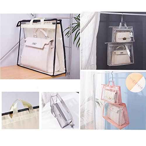 Dust Bags for Handbags - Purse Storage Organizer for Closet Moistureproof and Dustproof Cover Hanging with Zipper and Handle (Pink-XL)