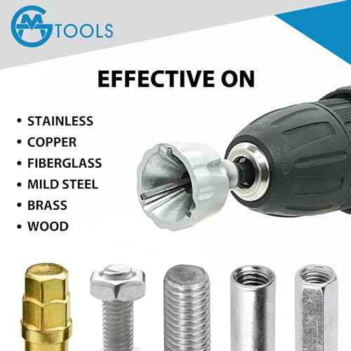 Deburring External Chamfer Tool with YG8 Carbide Blade, Deburring Drill Bit Set, Remove Burr Tools with Quick Release Shank, Repair Tools for Damaged Bolts Fits for 1/8"- 3/4" (3mm-19mm)