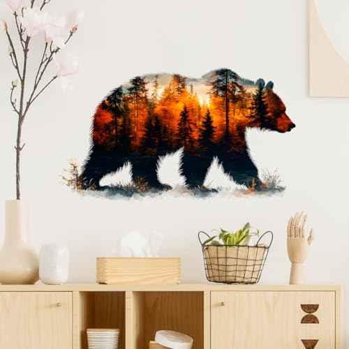 Bear Forest Silhouette Wall Decals Removable Autumn Nature Vinyl Stickers for Nursery Living Room and Bathroom Woodland Decor Peel and Stick Wall Art
