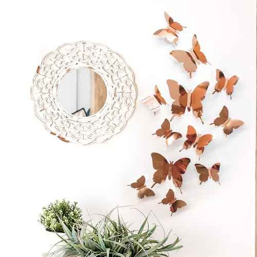 Butterfly Wall Decal Room Decor, Rose Gold Butterfly Wall Decor 24 pcs, Party Decor, Wedding Decoration, Aesthetic Butterflies Stickers for Bedroom