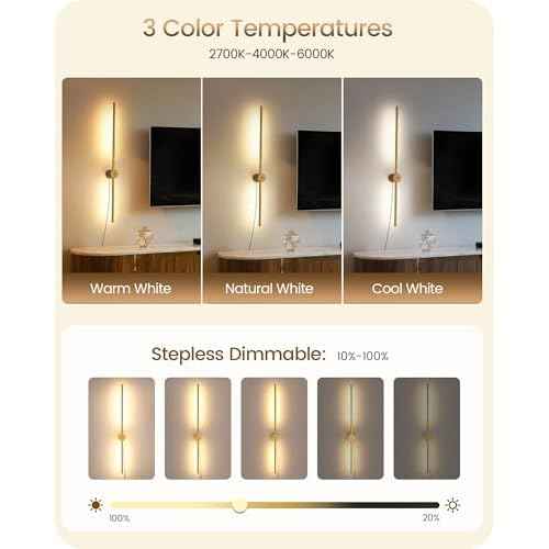 33" Wall Sconces Set of 2 with Remote Control, Dimming & 3 Color Temperatures, Plug-in Gold Wall Lights for Bedroom, Living Room, Adjustable Brightness & Rotatable Lamp Post, D09YBP205