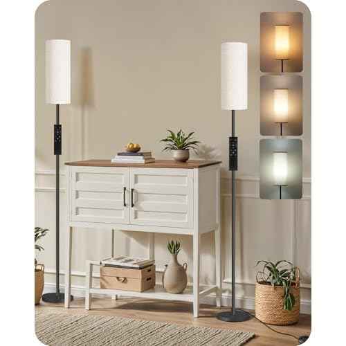 Set of 2 Dimmable Floor Lamps for Living Room with 2 Remotes and Foot Switch, 64.4¡±Modern Standing Tall Lamp, Corner Lamp for Bedroom, Bulb Included, 3000K-6500K, Beige Shade E06LDP205W1