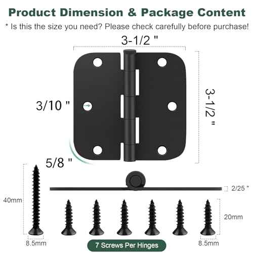Estmoon 50 Pack 3.5 x 3.5 Inch Rounded Door Hinges Matte Black, 5/8" Radius Interior Hinges Heavy Duty Bifold Residential Hinges for Bathroom/Bedroom/Exterior/Internal Door, 6 Holes