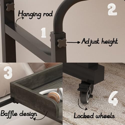 Overbed Table with 360° Wheels, Queen Size Mobile Bed Desk, Recliner Table Over Bed Table Adjustable Height and Length Overbed Table with Heavy Duty Metal Leg for Hospital and Home use