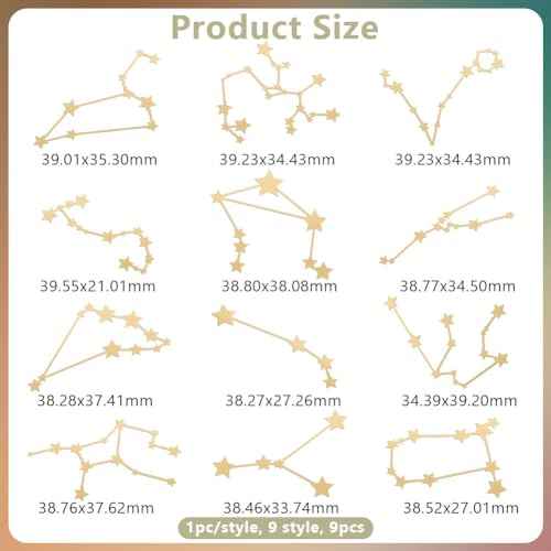 OLYCRAFT 12Pcs Orgonite Sticker 12 Constellation Sticker Energy Tower Decorate Stickers Self Adhesive Golden Metal Stickers for Scrapbooks DIY Resin Crafts Phone & Water Bottle Decor - 1.6x1.6 Inch