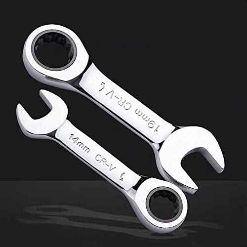 FLZOSPER 10mm Metric Stubby Box End Head Geared Wrench, 72-Tooth Ratcheting Combination Wrench Spanner