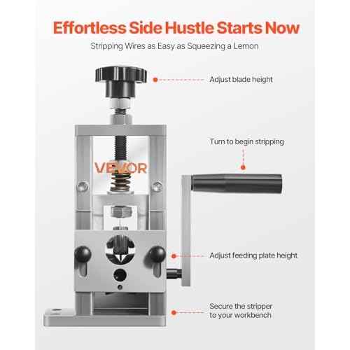 VEVOR Manual Wire Stripping Machine, 0.06-1 in, Copper Stripper with Hand Crank or Drill Powered, 64Mn Quenched Blades, 45# Steel Rollers, Aluminum Alloy Frame Wire Peeler, for Scrap Copper Recycling