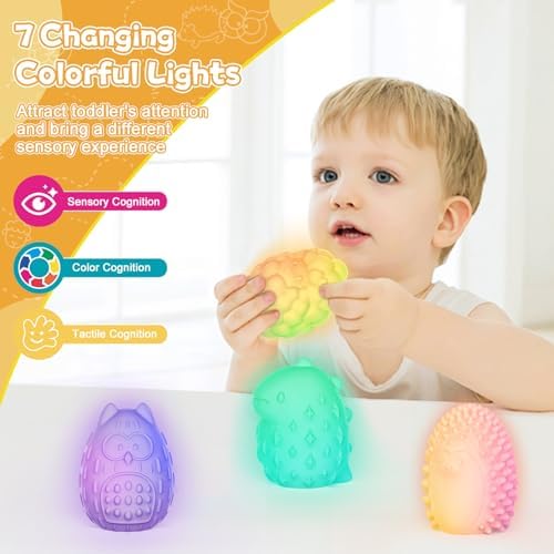 Subao 4 Textures 7 Colors Sensory Lights for Autism & ADHD,Animal Night Light for Kids Sensory Toys for Toddlers,Light Up Autism Sensory Products,Xmas Birthday Easter Gifts for Boys Girls Ages 3+
