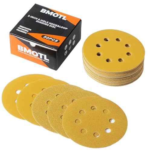 50Pcs 5-Inch Premium Sanding Discs Hook & Loop 8-Hole:60-320 Assorted Grit Round Sandpaper for Random Orbital Sander Woodworking Finishing/Automotive Polishing/Metal Sanding