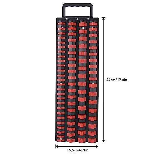 160-Piece Portable Socket Organizer Steel Tray with Handle - Heavy Duty Socket Holder Kit 1/4-Inch, 3/8-Inch, 1/2-Inch Blue&Red Clips (2 PC, Blue&Red)