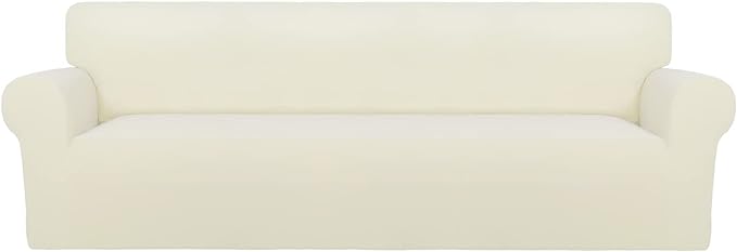 PureFit Super Stretch Sofa Slipcover – Spandex Non Slip Soft Couch Sofa Cover, Washable Furniture Protector with Non Skid Foam and Elastic Bottom for Kids, Pets （XX Large, Ivory）