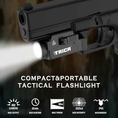800 Lumens Compact Pistol Light, USB Rechargeable Rail-Mounted Tactical Gun Flashlight for Handguns, Quick Release Mini Weapon Light Compatiable for 1913,GL Style Full Size and Compact Rail