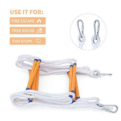25ft Safety Balcony Emergency Fire Escape Ladder with Hooks Carabins | 2 Story for Adults and Kids |Reusable Multi-use for Treehouse|Weight Capacity up to 2000 lb