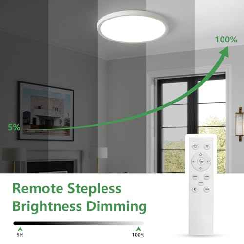 20 Inch Large LED Flush Mount Ceiling Light with Remote, 40W,4350LM, 3000K-6000K Selectable, White Round Flat Panel Low Profile Ceiling Light Fitures for Hallway, Kitchen, Bedroom, Laundry Room