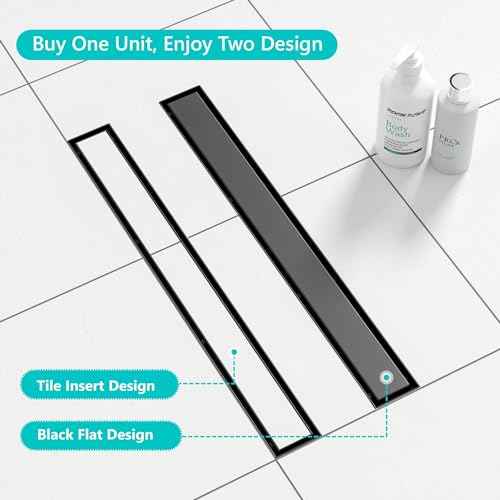 Neodrain 18 in Matte Black Linear Shower Drain- with 2-in-1 Flat & Tile Insert Cover, 304 Stainless Steel Rectangle Shower Floor Drain,Floor Shower Drain