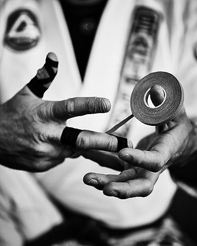 Bighorn Athletics Pro Series Jiu-Jitsu Finger Tape, 8-Rolls with Tin Holder, Enhanced Extra Strength, Residue-Free (0.3-Inch, Black/White)