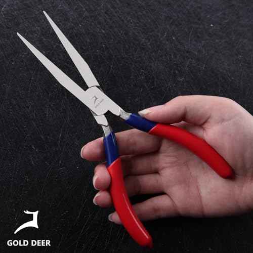 7 Inch Long Flat Nose Pliers Smooth Jaw Extended Head Duckbill Pliers Clamping Bending Precision Jewelry Making Hand Tools Beading Hobby Work Craft Supplies Dip Plastic Handle