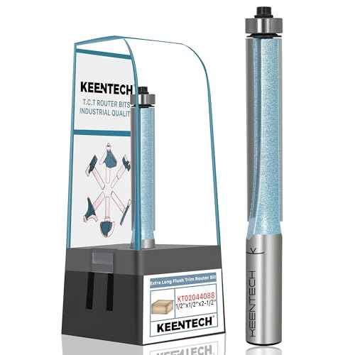 KEENTECH Router Bits 1/2" Shank, Flush Trim Router Bit, Extra Long Bearing Carbide Tipped Pattern Bit, Template Straight Heavy Duty Woodworking Trimming Cutting Tool, 1/2" Diameter, 2-1/2" Depth