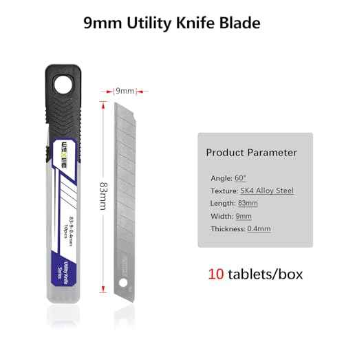 Tools 9mm Utility Knife Replacement Blades,60 Degree Snap Off SK4 Steel Blades for Retractable Cutting Knives, Hobby, Craft Knife, Box Cutter 50PCS
