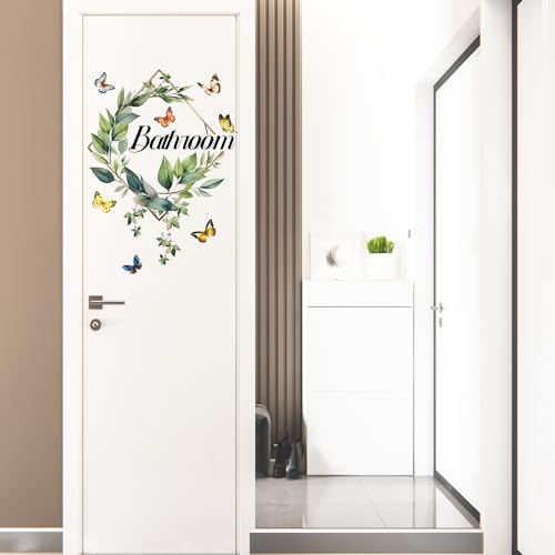 2 Pcs Bathroom Toilet WC Sign Door Stickers Washroom Wall Decals Peel and Stick Removable DIY Beautiful Flower Wash Room Door Decor (Bathroom)