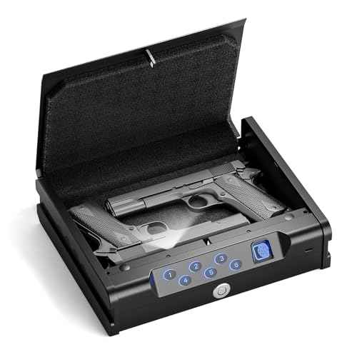 Gun Safe, Biometric Gun Safe for Pistols, Easy Edition, 3 Ways Quick Access With Fingerprint/Digital Keypad/Key, Smart Handgun Safe for Home Bedside Nightstand Car