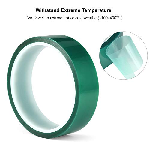 3 Roll Polyester High Temperature Masking Tape,PET Tape with Silicone Adhesive,Ideal for Painting,Powder Coating,Anodizing,Circuit Boards(Green,1/2 inches X 82 Feet)