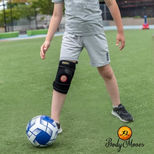 BodyMoves Kid's Knee Brace Support Plus Hot and Cold Ice gel Pack for stabilizing patella meniscus tear ligament injury prevention (COOL GRAY)