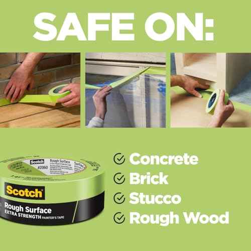 Scotch Rough Surface Painter's Tape 2060-24AR-BK, 0.94 in x 60.1 yd (24mm x 55m), Green, 9 Rolls Contractor Pack, Clean Removal, No Residue, Textured & Hard-to-Stick Surfaces