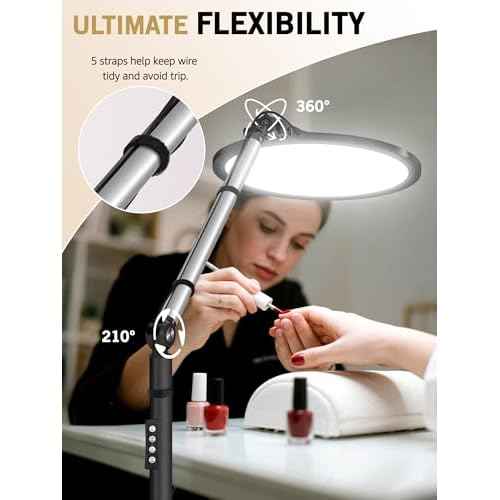 Lash Light for Eyelash Extensions, Floor Lamp with Moveable Stand & Flexible Arm, Esthetician Light with Adjustable Height & Color Temperature for Nail Art/Tattoo/Beauty/Makeup/Eyebrow/Skincare/Craft