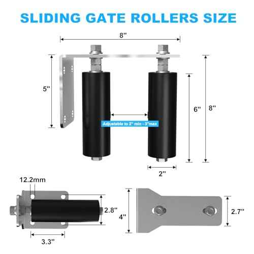 2 Pcs Heavy Duty Sliding Gate Rollers, Adjustable 6" Double Hard Nylon Rollers, Gate Roller Guide, Sliding Gate Kit for Sliding Rolling Gates, Barn Doors(Black, 1/5" Steel)