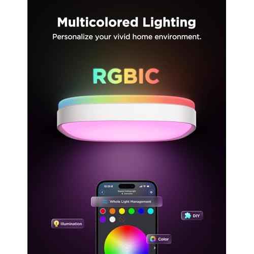 Govee Smart Ceiling Light, RGBIC LED Square Ceiling Light Fixture Works with Matter, 2400LM Flush Mount Light Fixture, DIY Colors, 2700K-6500K Dimmable for Bedroom, Living Room, 12 Inch, 1 Pack