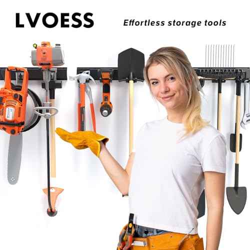 48-Inch Heavy Duty Garage Tool Organizer, Wall Mount Storage System with Adjustable Metal Hooks, 440lbs Capacity, Ideal for Garden Tools, Shovels, Rakes, Brooms, Ladders (48¡®¡¯ Metal Hooks)