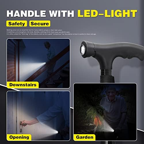 BigAlex Folding Walking Cane with LED Light,Pivoting Quad Base,Adjustable Walking Stick with Carrying Bag for Man/Woman (Alloy Base)