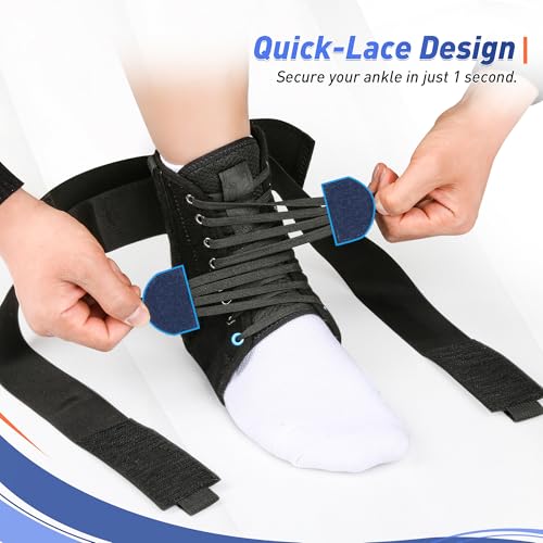Quick Lace Up Ankle Brace for Women Men with Removable Side Splints, Ankle Braces for Sprained Ankle, Achilles Tendonitis, Injury Recovery, Ankle Support for Basketball,Volleyball,Soccer,Tennis,S