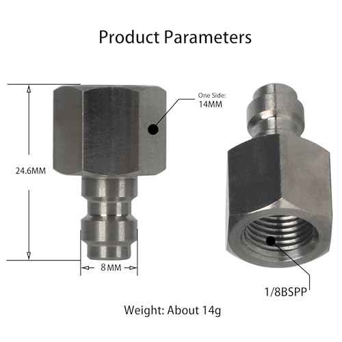 Universal 8mm Quick-Disconnect Plug Adapter, Stainless Steel 1/8" BSPP Female Thread, PCP Paintball Charging Fittings with Sealing O-Ring