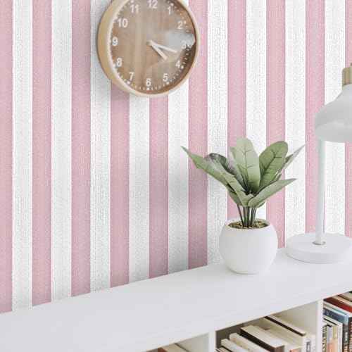 Pink Stripe Peel and Stick Wallpaper 15.7" x 118" Pink and White Self-Adhesive Wallpaper Removable Waterproof Contact Paper for Cabinets,Bedroom,Nursery,Accent Wall