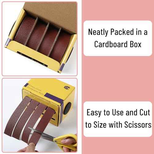 Bates- Emery Cloth Roll, 1" x 26 FT, 4 Grits, 150/240/320/400 Grit, Abrasive Sandpaper Roll of Sandpaper Set with Dispenser, Emery Cloth for Metal, Wood, Polishing