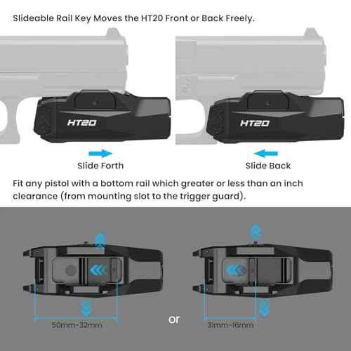 VOTATU HT20 Pistol Light, 1600 Lumens Adjustable Rail Keys Tactical Flashlight, Fits Compact & Full Size Guns with GL Style and 1913 Picatinny Rail, Rechargeable LED Light