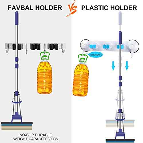 Broom Hanger Wall Mounted, 2PCS Mop and Broom Holder Wall Mount Garage Organization and Storage Stainless Steel Kitchen Tool Organizer Wall Hanger for Laundry Room Garden Garage Closet Kitchen