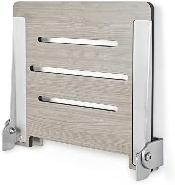 Sechrome 18 inch Silhouette Slimline Folding Wall Mount Shower Bench Seat, Gray Weathered Ash Seat with Silver Frame