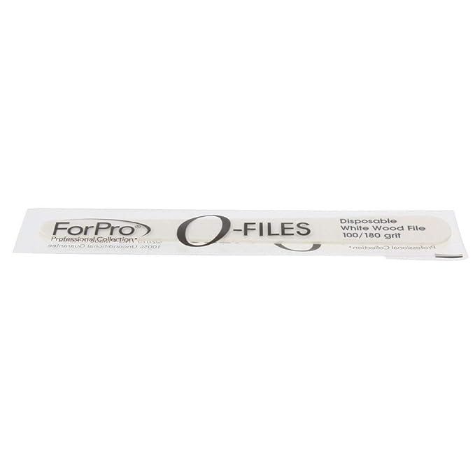 ForPro Professional Collection O-Files Wood Files, White, 100/180 Grit, Double-Sided Manicure & Pedicure Nail Files, Individually-Wrapped, 6” L x 0.75“ W, 100-Count