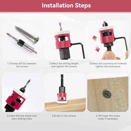 Countersink Drill Bit Set - 5 Pcs Countersink Drill Bit with Low Friction Depth Stop, HSS M2 Tapered Bits, Carbide Drill Bits 1/4¡± Hex Shank for Woodworking Tools