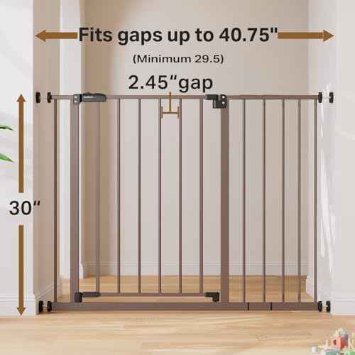 InnoTruth 29.5?40.75" Baby Gate for Stairs, 30" Tall Dog Gates for Doorways & Hallways, Safety Gate for Kids & Pets, Pressure-Mounted Walk-Through with Dual Lock & 2-Way Swing, Brown